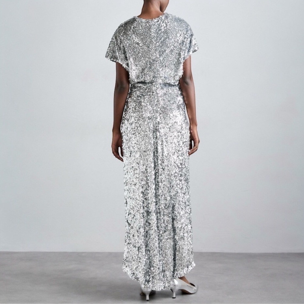 NWT Maje Argent Silver Sequin Dress Size 36 US 4 - Picture 4 of 13